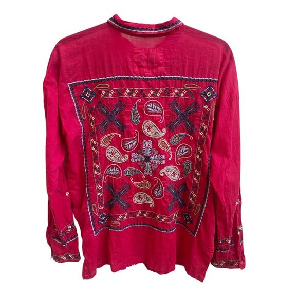 Johnny Was NWT Audrey Embroidered Button Down Shirt Ski Patrol Red Long Slv Sz S - Picture 2 of 8